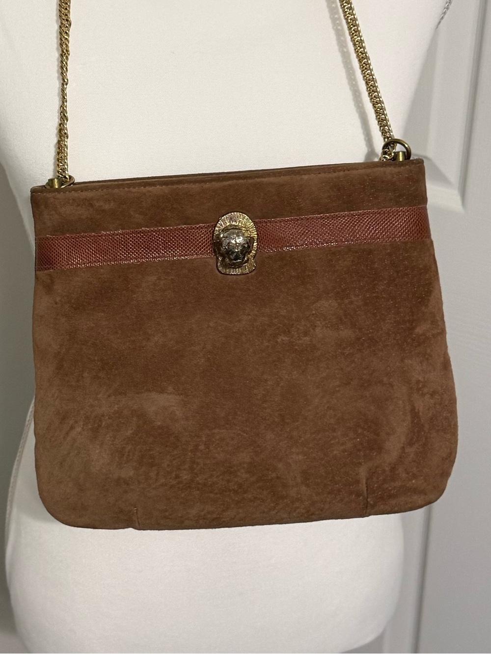 Ruth Saltz Vintage Crossbody Bag Brown with Gold Chain Strap